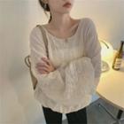 Balloon-sleeve Crinkled Blouse Milky White - One Size