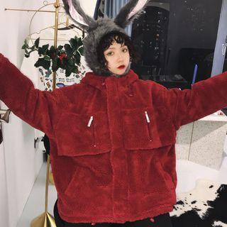 Long-sleeve Hooded Padded Coat Red - One Size