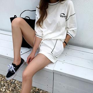 Stitched T-shirt & Sweat Shorts Lounge Set