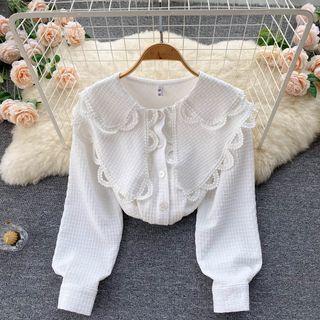 Peter Pan Collar Cutout Long-sleeve Top