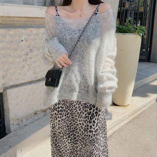 Plain Loose-fit Sweater / Sleeveless Leopard Dress