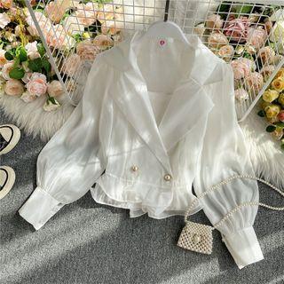 Lapel Slim Cut Double-breasted Long-sleeve Shirt