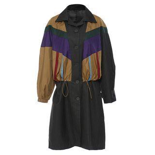 Striped Panel Color Block Trench Coat Gray - One Size