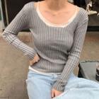 Mock Two-piece Knit Top Gray - One Size