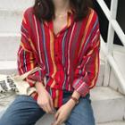Striped Long-sleeve Shirt Red - One Size