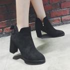 Faux Suede V-cutout Chunky Heel Ankle Boots