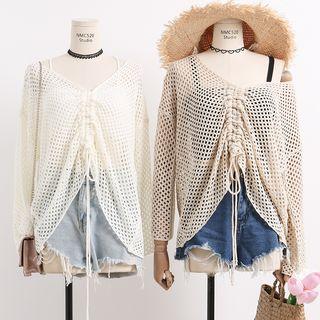 Loose-fit Drawstring-front Open-knit Top
