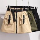 High-waist Zip Cargo Skirt With Belt