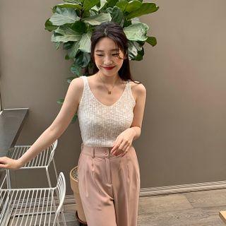 Rib-knit Open Cardigan & Tank Top Set