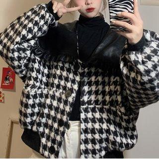 Sailor Collar Panel Houndstooth Jacket