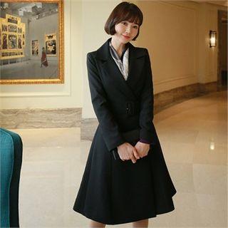 Hidden Button A-line Coat With Belt