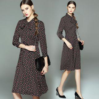 Tie-neck Printed Midi Dress