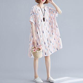 Print Batwing-sleeve Dress