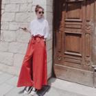 3/4-sleeve Paneled Wide-leg Jumpsuit