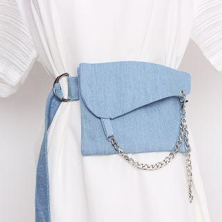 Denim Pouch Double D-ring Belt Denim - Light Blue - One Size
