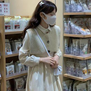 Set: Tie-waist Midi A-line Dress + Shawl