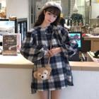 Plaid Peter Pan Collar Puff-sleeve Dress