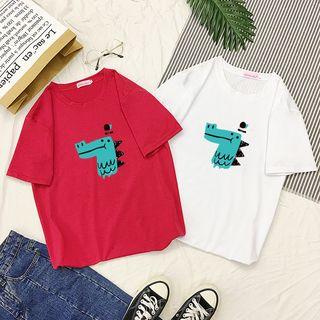 Couple Matching Short-sleeve Dinosaur Print T-shirt