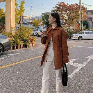 High-neck Drawstring-waist Field Jacket