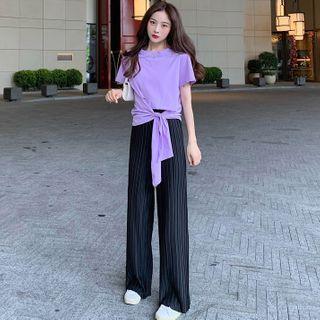 Tie-waist Short-sleeve T-shirt / Wide-leg Pants
