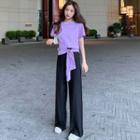 Tie-waist Short-sleeve T-shirt / Wide-leg Pants