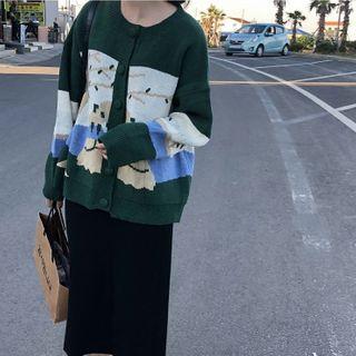 Jacquard Cardigan / Jacquard Sweater / High-waist Plain Knit Midi Skirt