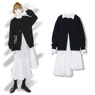 Asymmetric Midi Shirtdress / Open Front Jacket