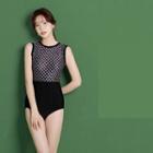Set: Sleeveless Print Panel Swimdress + Skirt