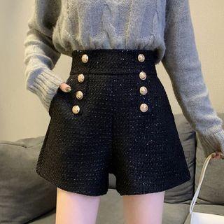 High-waist Double-breasted Wide Leg Shorts
