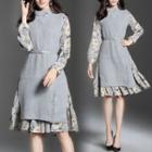 Set: Floral Dress + Knit Long Vest