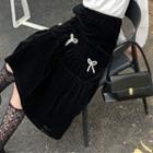 Beaded Bow Velvet Midi Skirt
