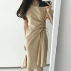 Plain Short Sleeve Wrap Front Midi Dress