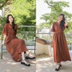 Buttoned Drawcord Long Dress