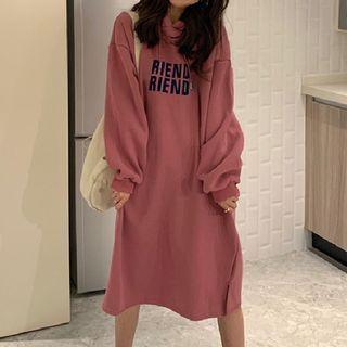 Long-sleeve Lettering Hooded Midi Dress
