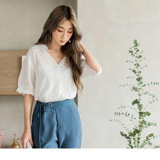 V-neck Cutout Lace Top