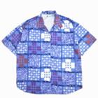 Elbow-sleeve Patterned Shirt Patterned - Blue - One Size