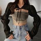 Mesh Cropped Tube Top / Tie-strap Cropped Blouse