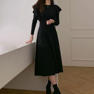 Ruffled A-line Midi Knit Dress