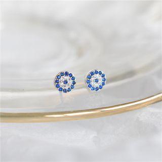 Rhinestone Earring 1 Pair - Blue & Silver - One Size