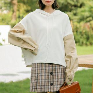 Color Block Drawstring Hoodie As Shown In Figure - One Size
