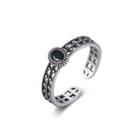 925 Sterling Silver Fashion Classic Geometric Oval Black Cubic Zirconia Adjustable Open Ring Silver - One Size
