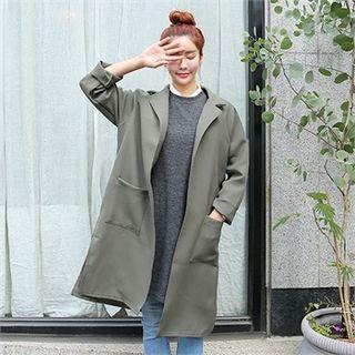 Notched-collar Raglan-sleeve Mac Coat