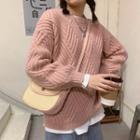 Long-sleeve Cable-knit Loose-fit Sweater Pink - One Size