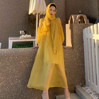 Lantern-sleeve Maxi Sundress / Headscarf