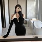 Long-sleeve Cold-shoulder Polo Knit Mini Dress