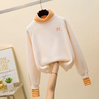 High-neck Embroidered Mock Two-piece Sweatshirt