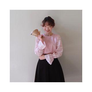 Lace-sleeve Pintuck Blouse