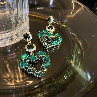 Rhinestone Heart Earring 1 Pair - Rhinestone Heart Earring - Green - One Size