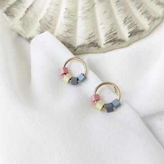 Acrylic Cube Alloy Hoop Earring 1 Pair - Earring - Pink & Light Green & Blue & Dark Blue - One Size