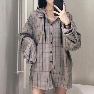 Couple Matching Hooded Plaid Shirt As Shown In Figure - One Size